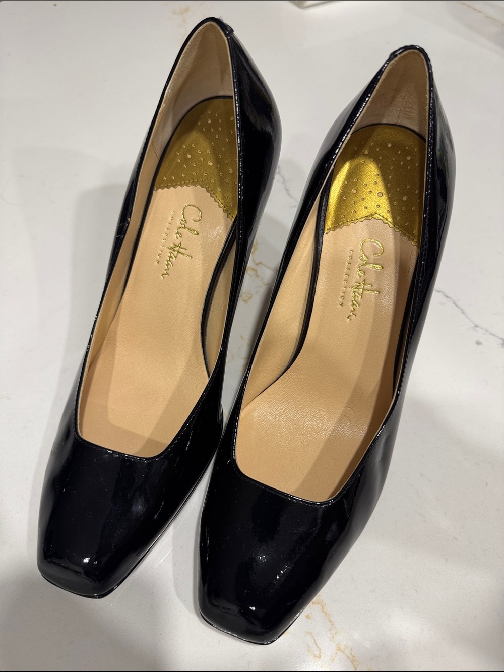 Cole Haan Black Patent Leather Square-Toe Heels